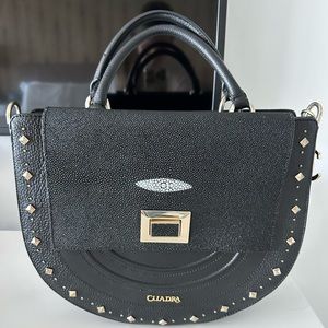 BRAND NEW CUADRA Black genuine stingray leather studs handbag